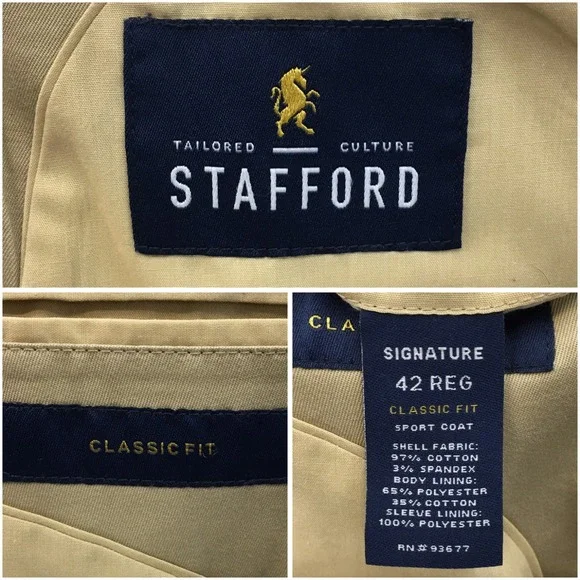 STAFFORD Mens Blazer Sport Coat‎ Casual Jacket Size 42R Classic Cotton Suit